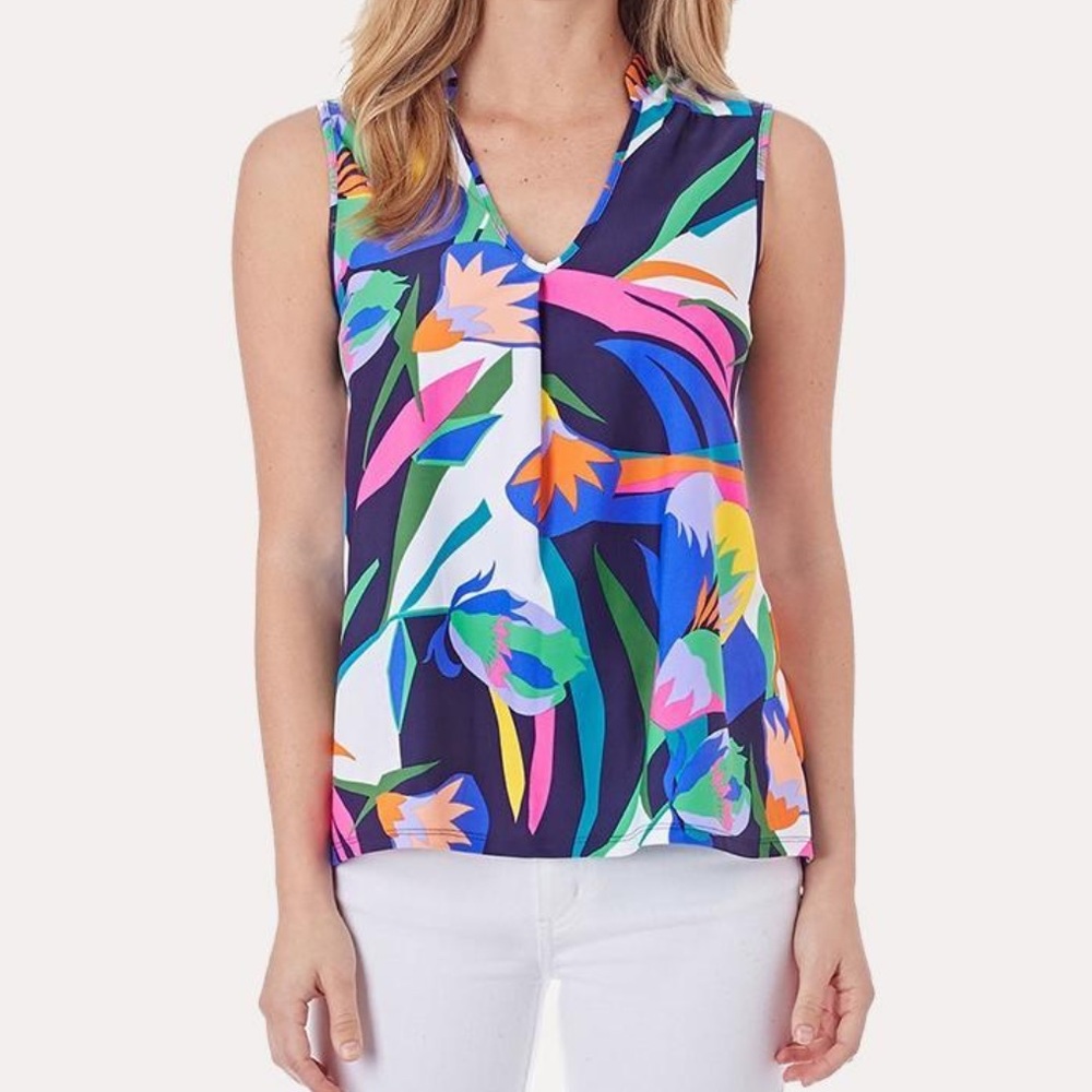 Jude Connally  Eva Blouse-Top Size Large Bold Floral Print Stretch